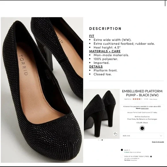 Torrid Pumps Black w Rhinestones size with heels